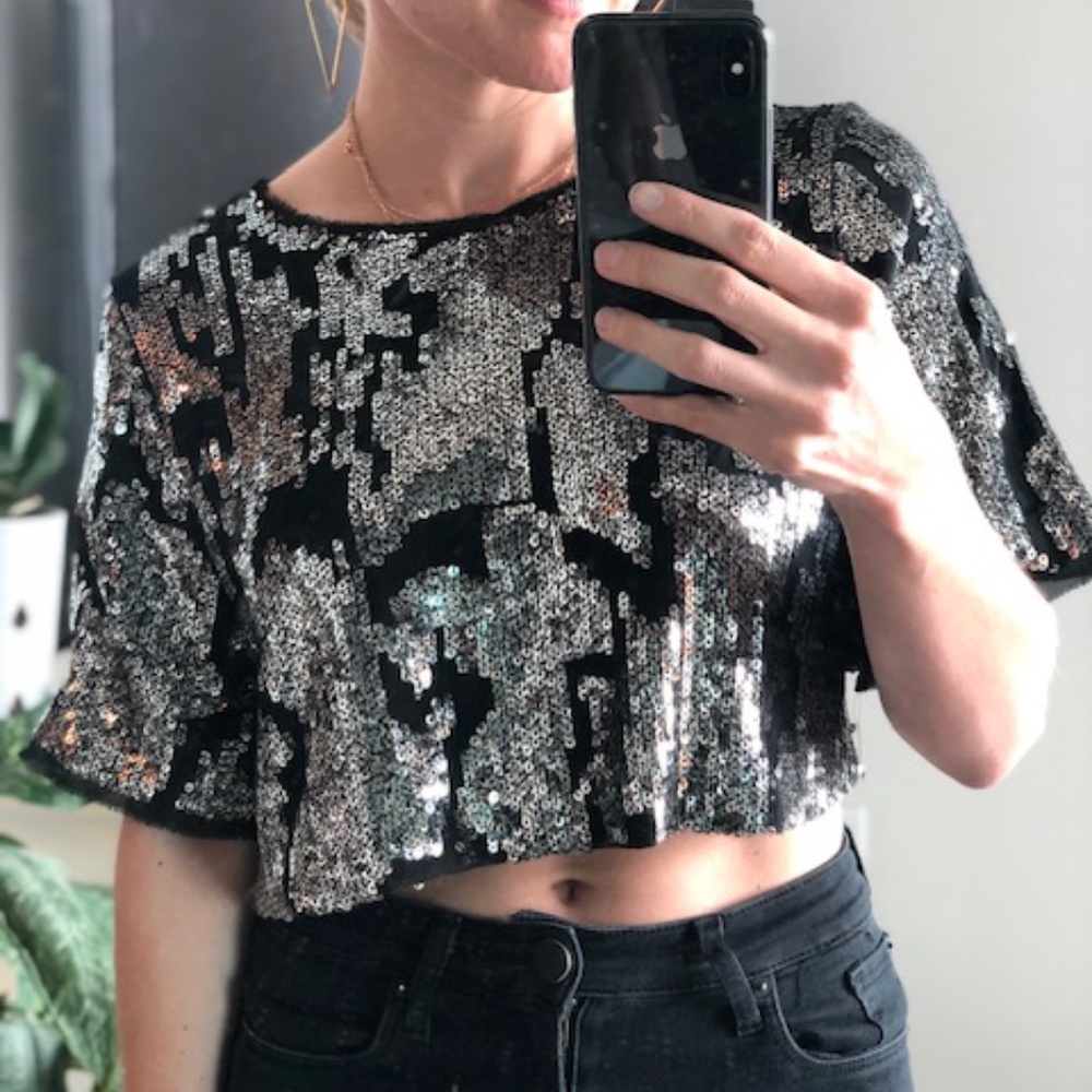Black/Silver Sequin Crop Top